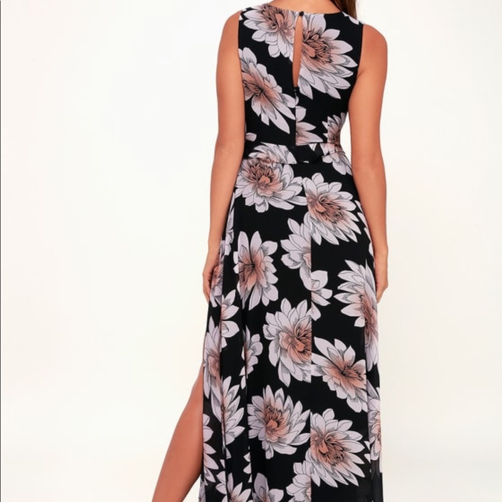 BLACK FLORAL PRINT SLEEVELESS MAXI DRESS - Picture 3 of 5